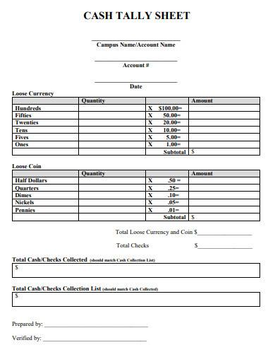 cash tally sheet template