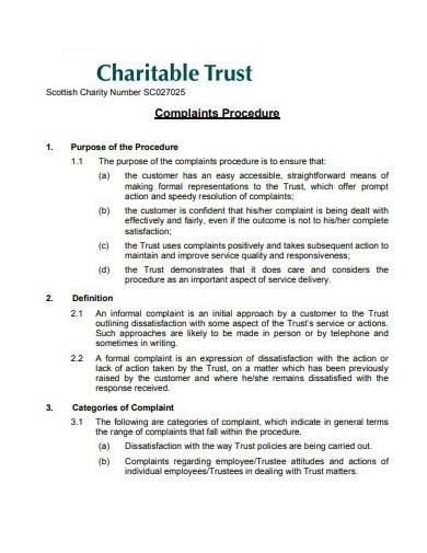 charitable trust complaints procedure