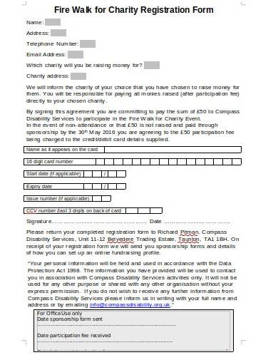 charity fire walk registration form