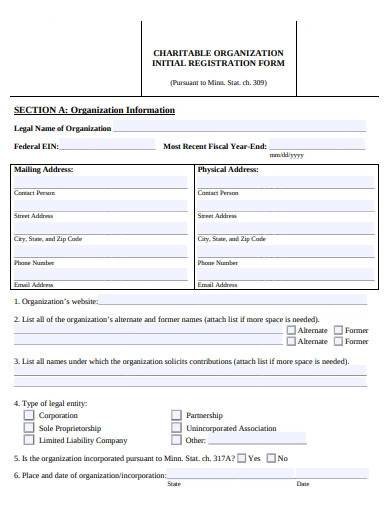 charity organization initial registration form