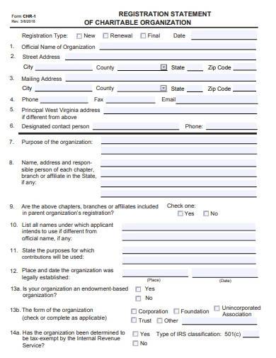 charity organization registration statement form