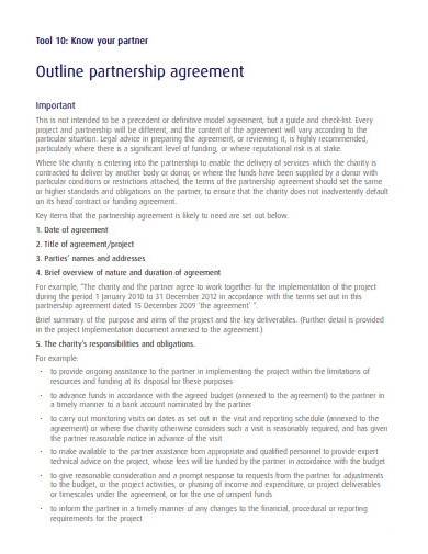 charity outline partnership agreement