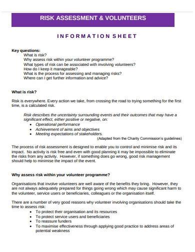 charity risk assessment volunteers sheet