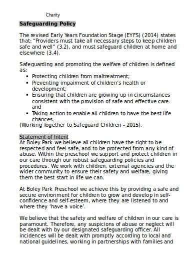 charity safeguarding policy sample
