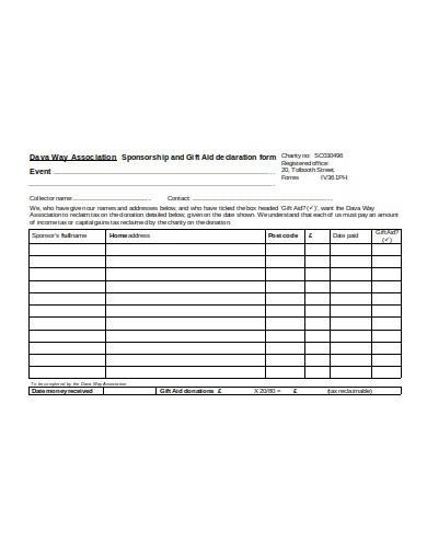 charity sponsorship form template