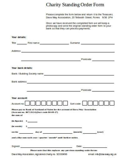 charity standing order form template