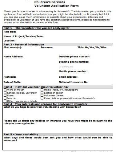 children services volunteer application form