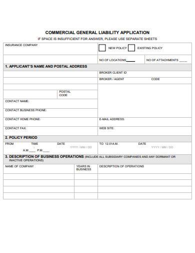 commerical general liability application template
