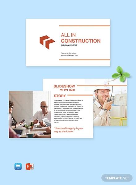 FREE 19 Construction Company Profile Samples Templates In PowerPoint   Construction Company Profile Template 