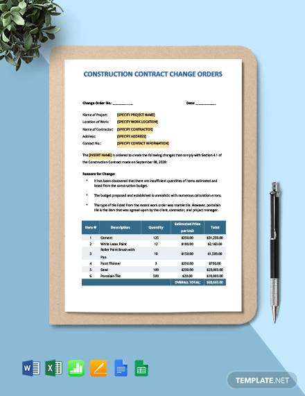 construction contract change orders template