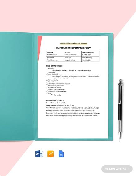 construction disciplinary form template
