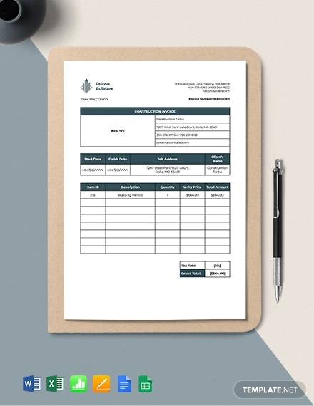 construction job invoice template