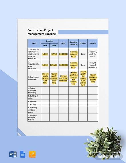 construction project management timeline template