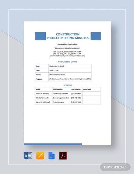 construction project meeting minutes template