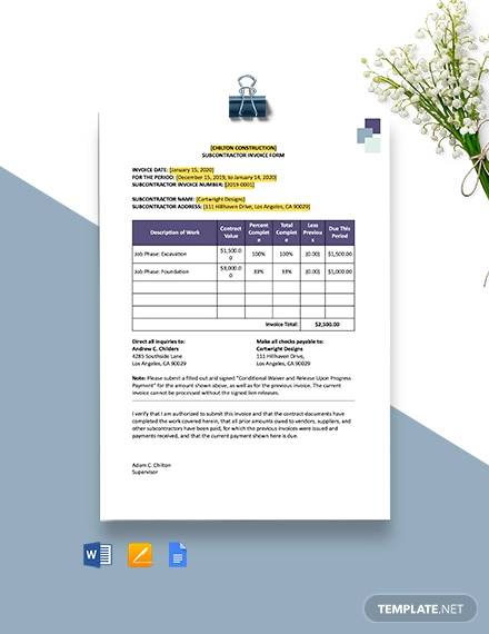 construction subcontractor invoice template1