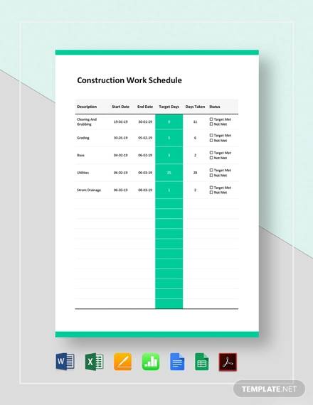 construction work schedule template