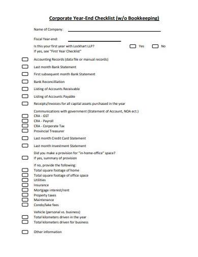corporate year end checklist template