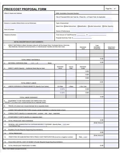 cost proposal form template