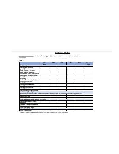 cost proposal offer form template