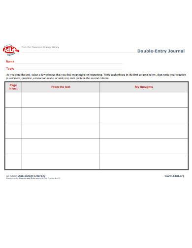 double entry journal form template