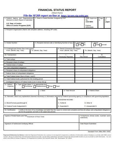 financial status report form template