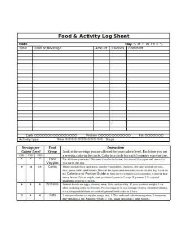 food activity log sheet template