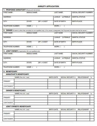 format of annuity application template