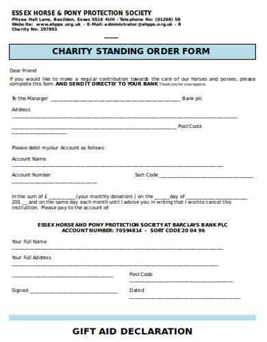format of charity standing order form