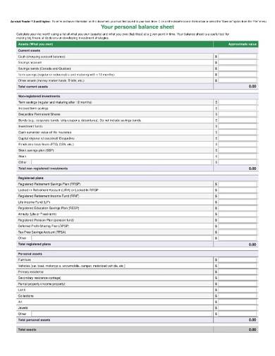 format of personal balance sheet
