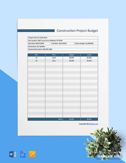 free basic construction project budget template