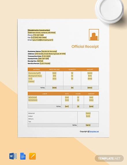 free basic construction receipt template