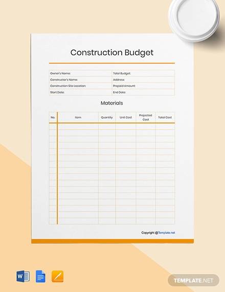 free blank construction budget template