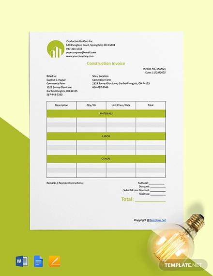 free blank construction invoice template
