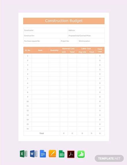 free construction budget template