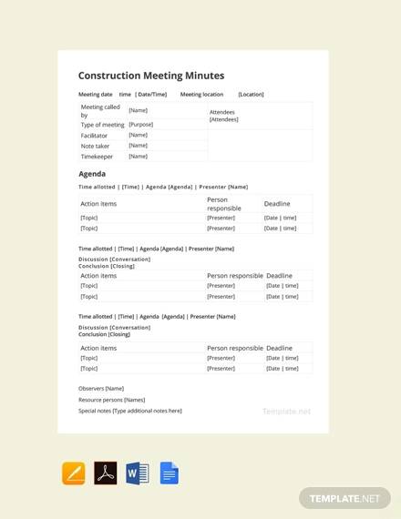 free construction meeting minutes template