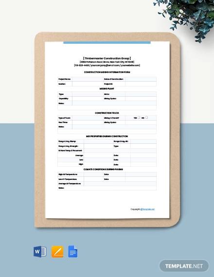 free editable construction form template