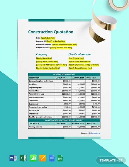 free editable construction quotation template
