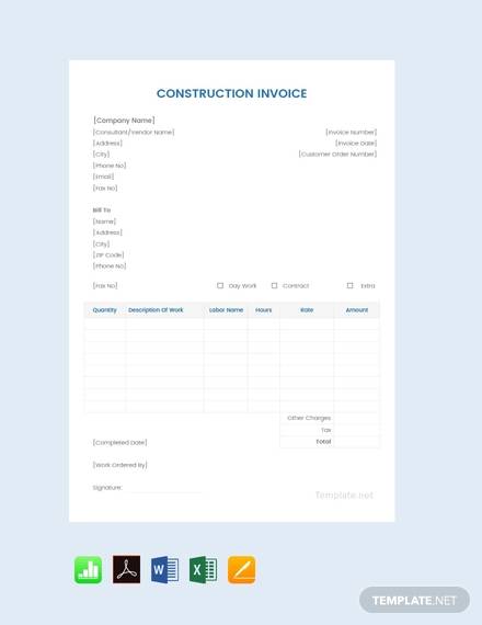 free sample construction invoice template
