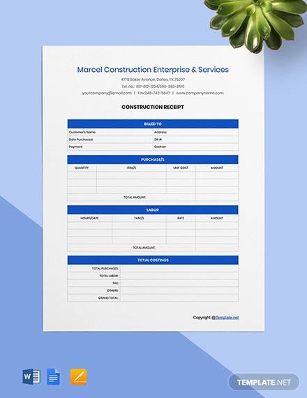 free sample construction receipt template