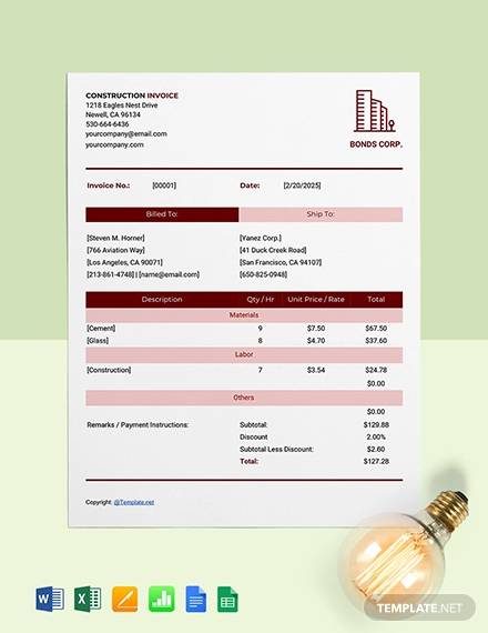free simple construction invoice template