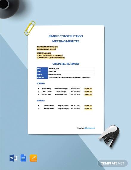 free simple construction meeting minutes template