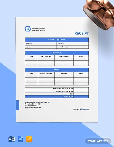 free simple construction receipt template