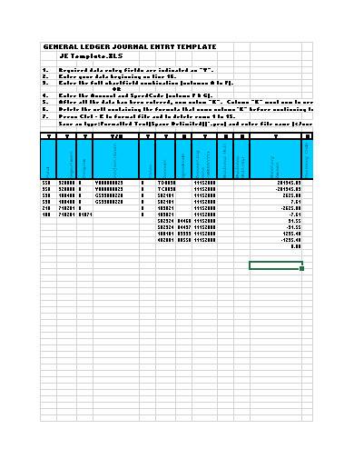 general ledger journal entry template