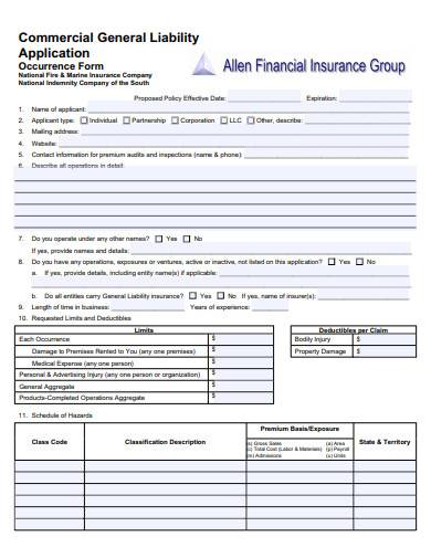 general liability application template
