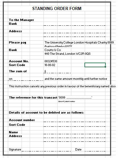 hospital charity standing order form
