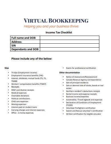 income tax checklist template