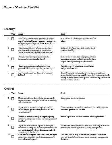 liability checklist format