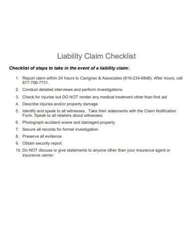 liability claim checklist template