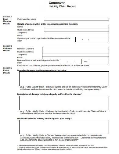 liability claim report template