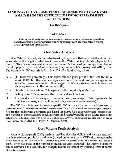 linking cost volume profit analysis template